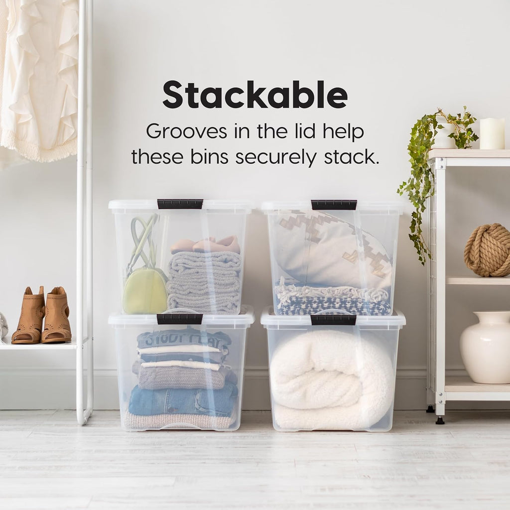 72 Qt Stackable Plastic Storage Bins with Lids, 6 Pack - BPA-Free, Made in USA - See-Through Organizing Solution