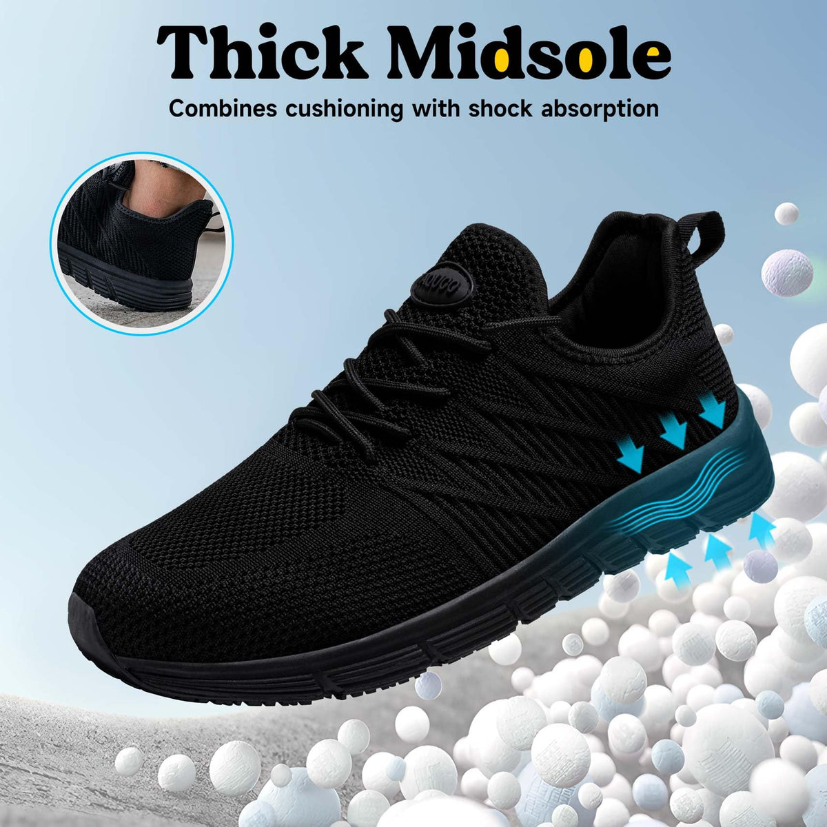 Non Slip Work Shoes for Women Slip On Sneakers, Black,8