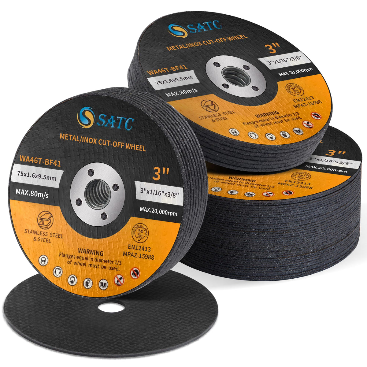 S SATC Cut Off Wheel 3" x1/16 x3/8" Aluminum Oxide Cutting Discs for Angle Grinder 50 PCS Fast Cutting Wheel