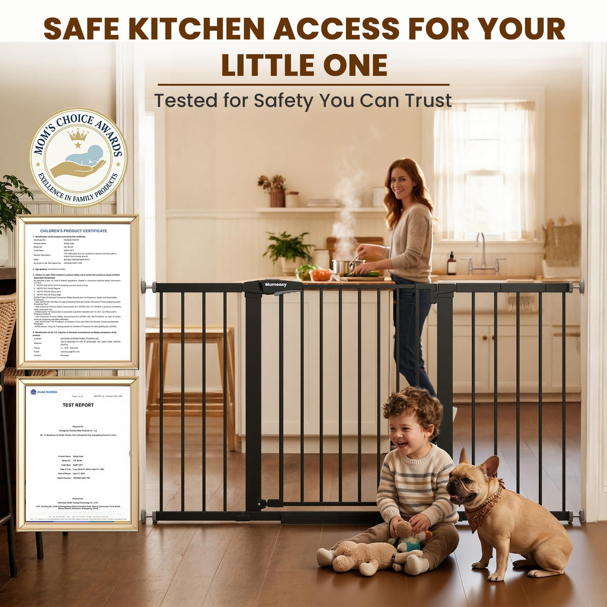 29.7-57" Extra-Wide No-Drill Pressure-Mounted Pet & Child Safety Gate with Auto-Close Walk-Through Door for Stairs, Hallways & Wide Doorways