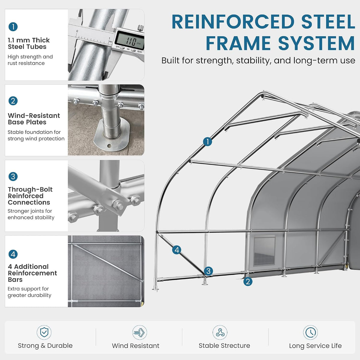 20x20 Reinforced Heavy Duty Carport, Galvanized Steel Frame with Through-Bolt Reinforcement Garage Shelter and
