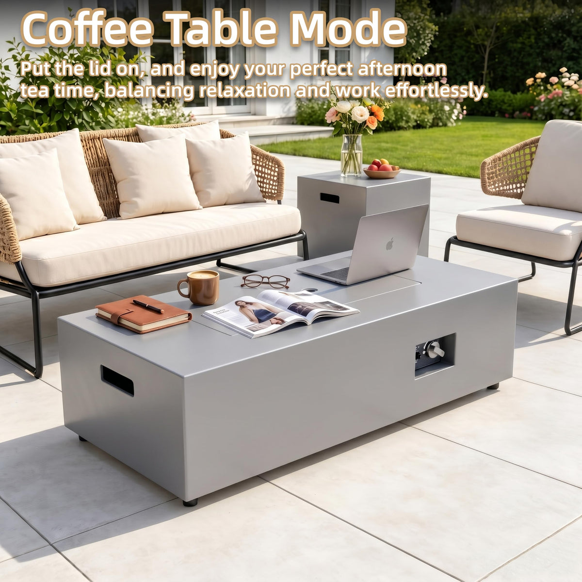 43.9" Fire Pit Table, 50,000 BTU with Lava Rocks, Gray