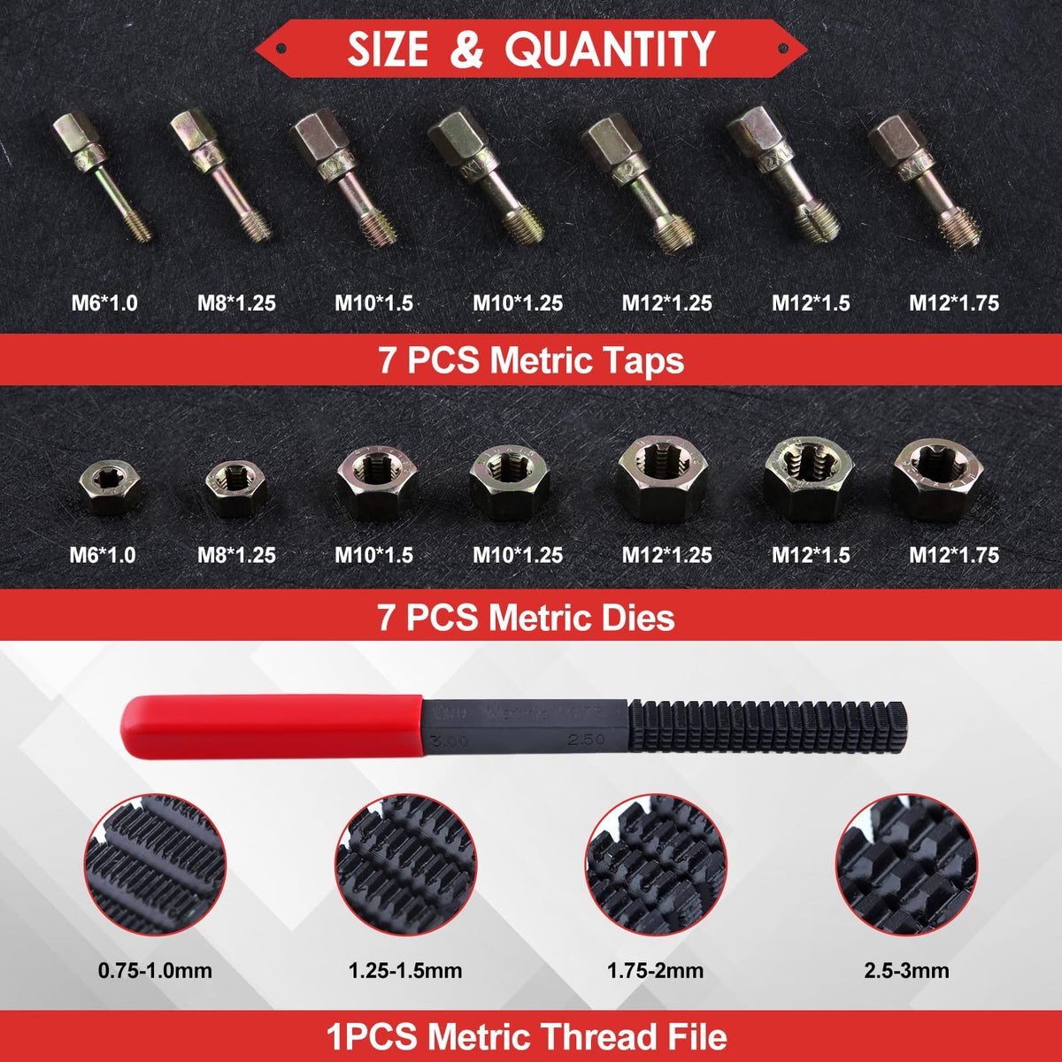 LEONTOOL 15 Pcs Metric Thread Chaser Set M6 M8 M10 M12 Thread Restorer Tool