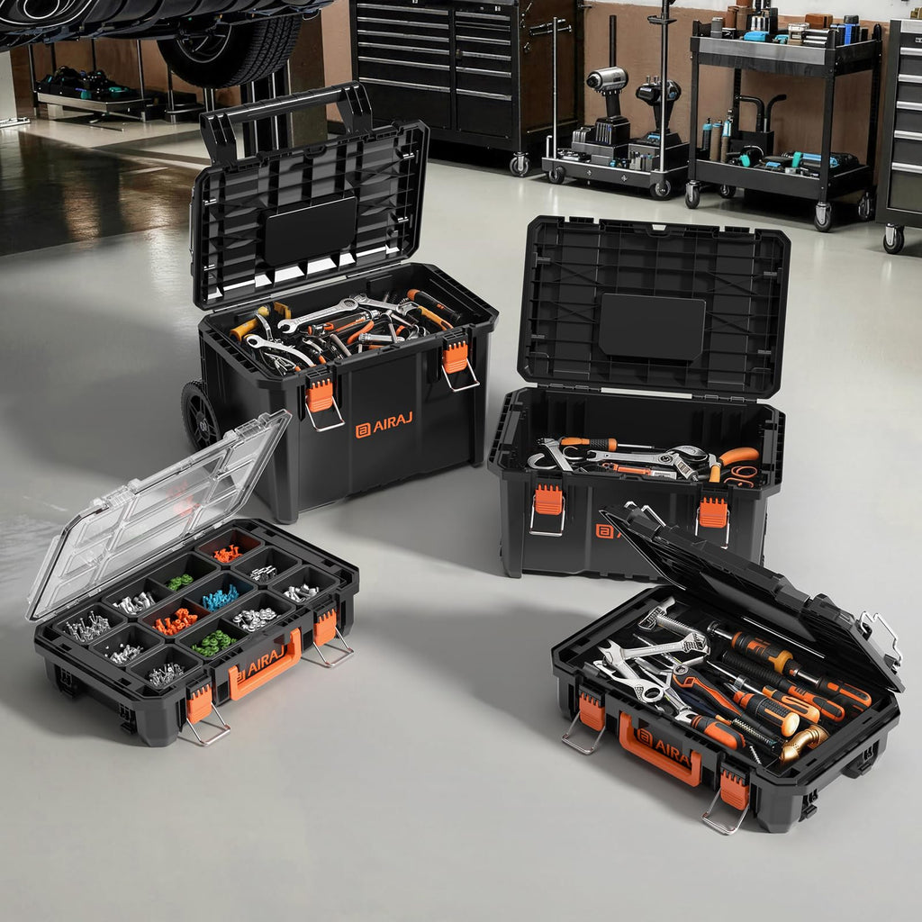 4 Tier Rolling Tool Box Heavy Duty, Stackable Tool Box with Wheels