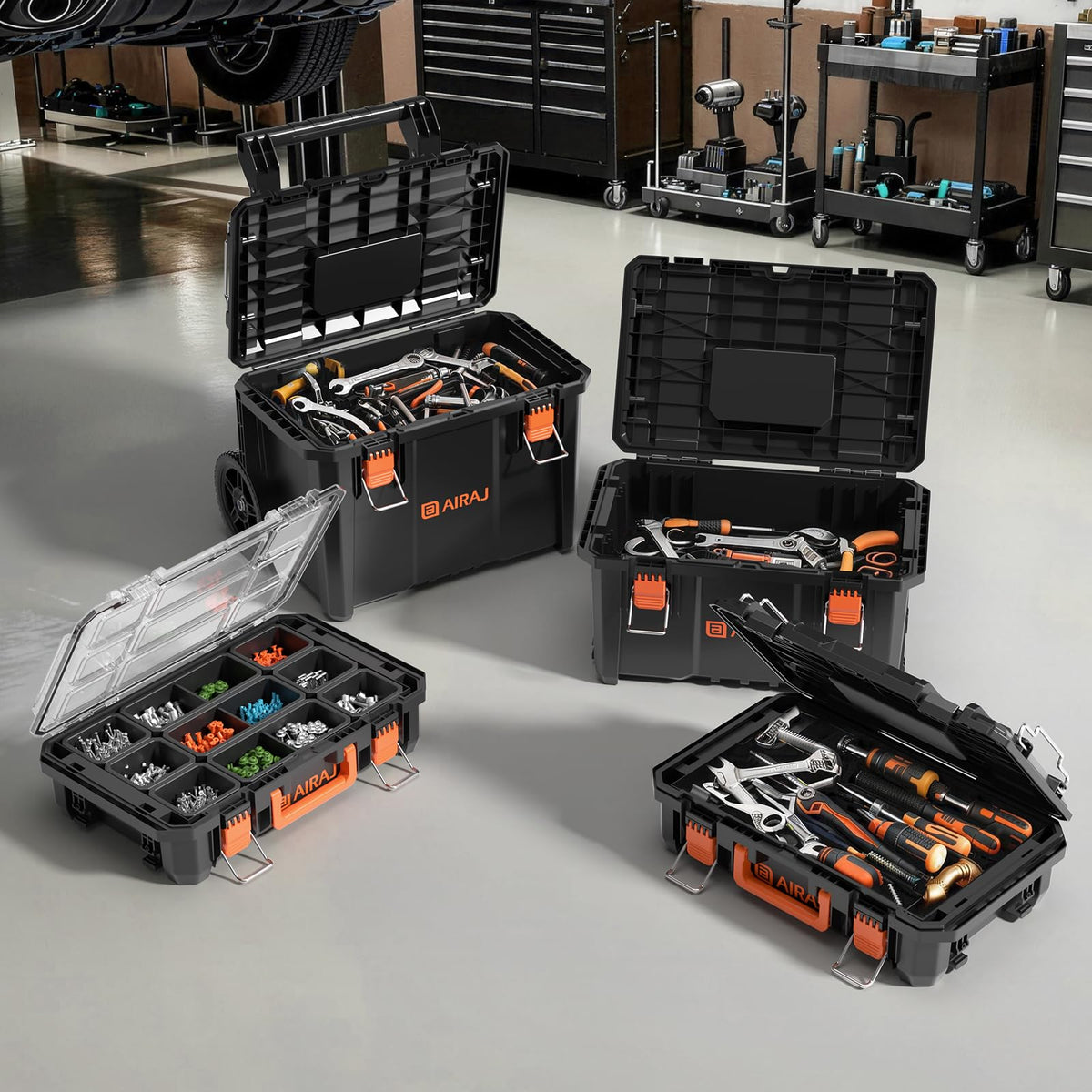 4 Tier Rolling Tool Box Heavy Duty, Stackable Tool Box with Wheels