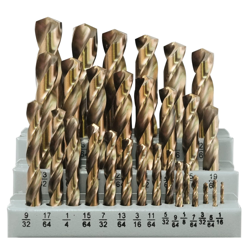 Boltly 29Pcs Cobalt Drill Bit Set, 135 Degree Tip High Speed Steel, Stainless Steel, Plastic and Wood with Indexed Round Case 1/16"-1/2"