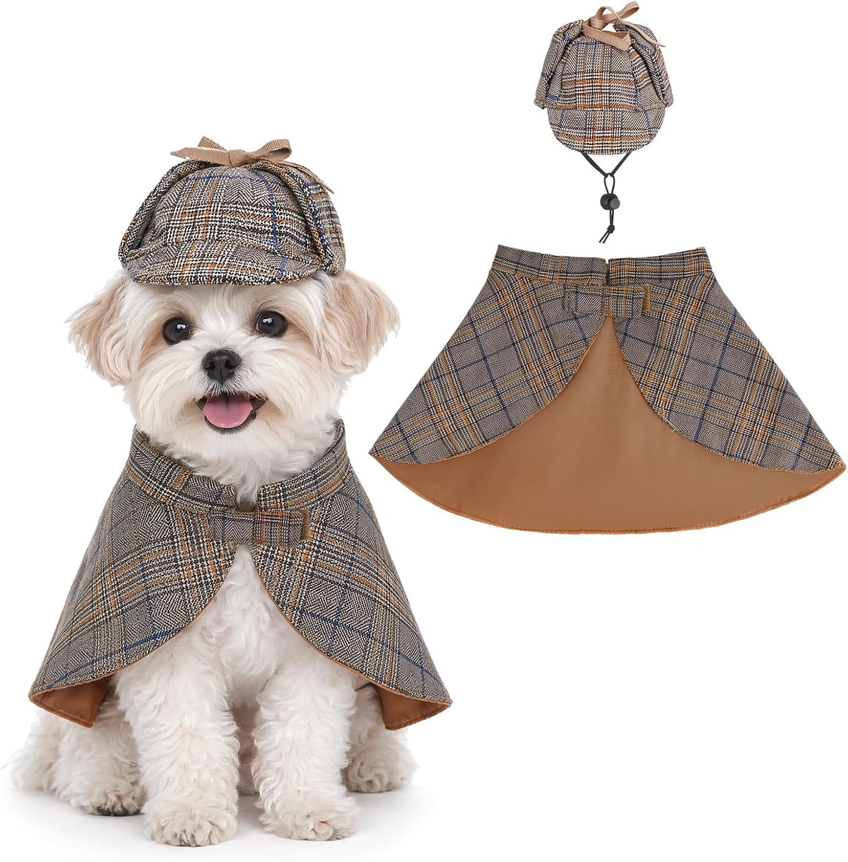 Pet Costume Set Dog Detective Cloak and Hat for Small Dogs Cats | Party Outfit for Halloween Cosplay Birthday Photo Prop