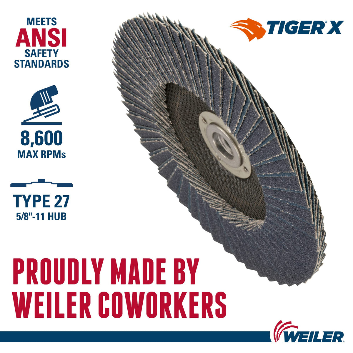 Weiler 51233 Tiger X Flap Disc, Ceramic and Zirconia Alumina, Flat, Phenolic Backing, 60 Grit, 7", 5/8-11" Arbor Hole (Pack of 10)