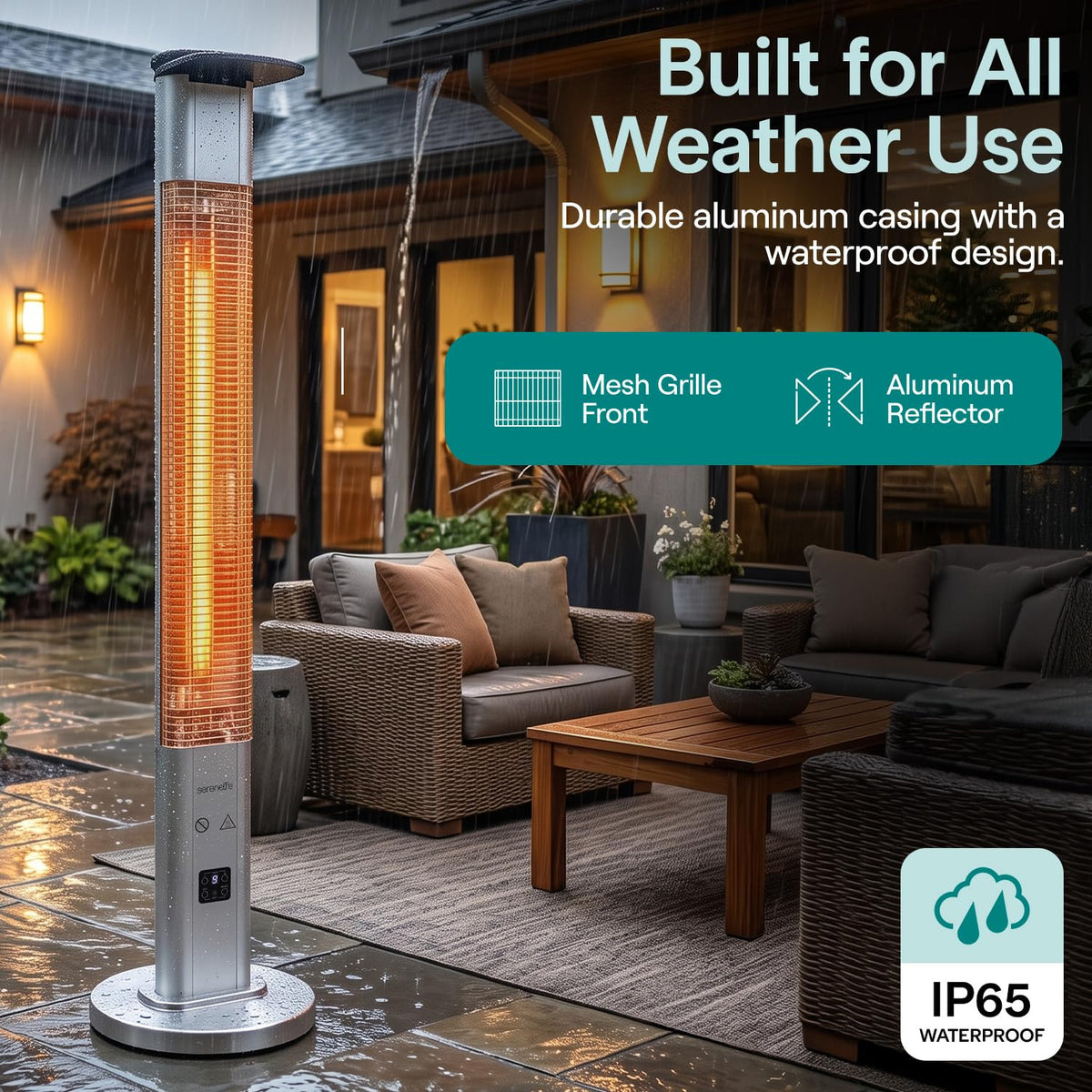 Outdoor Electric Patio Heater - 1500W High-Efficiency Infrared Heating, Remote Control Standing Heater with Aluminum