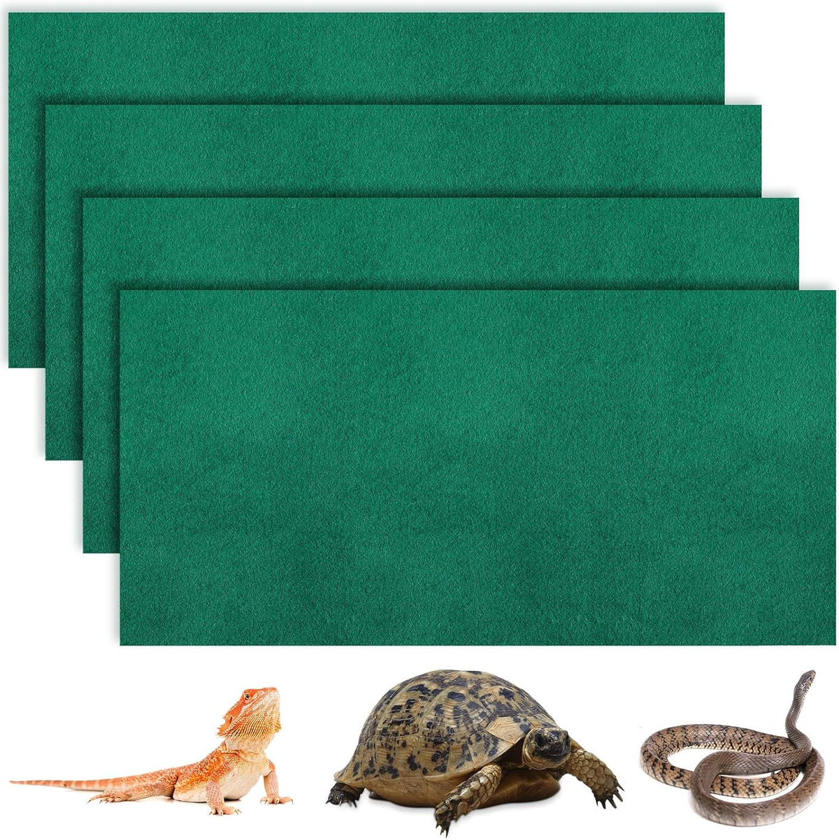 4 Pcs Reptile Carpet Terrarium Floor Mat Liner, 47 x 24 Inch, Green