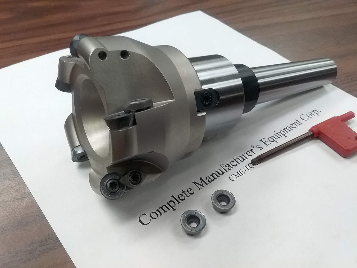 3" face Mill R200, w. 5 Sandvik RCKT1204 Round Inserts, w. MT3 Arbor#506-R200-3-new