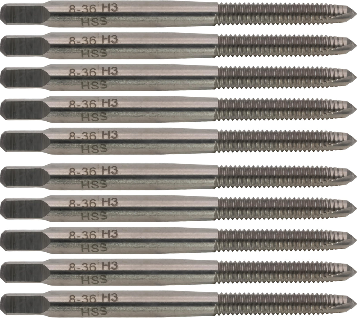 CME HSS Spiral Point Plug Taps, 8-36 UNF, H3, 2 Fl, 10 pcs