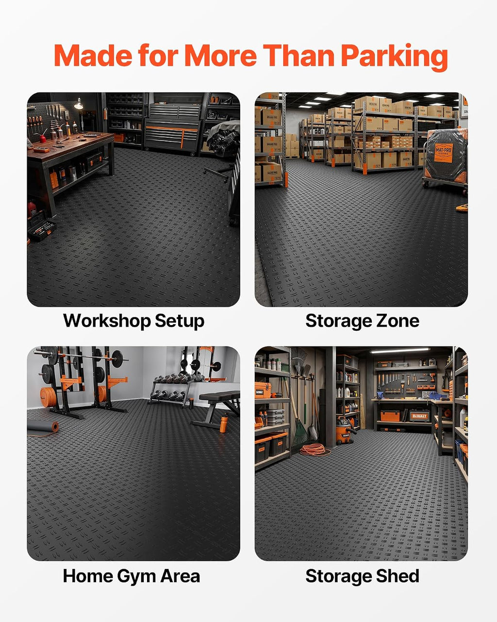 Garage Floor Tiles 12 x 12 x 0.53 inch, Interlocking Design Ease of Installation Double-Sided Texture Non-Slip