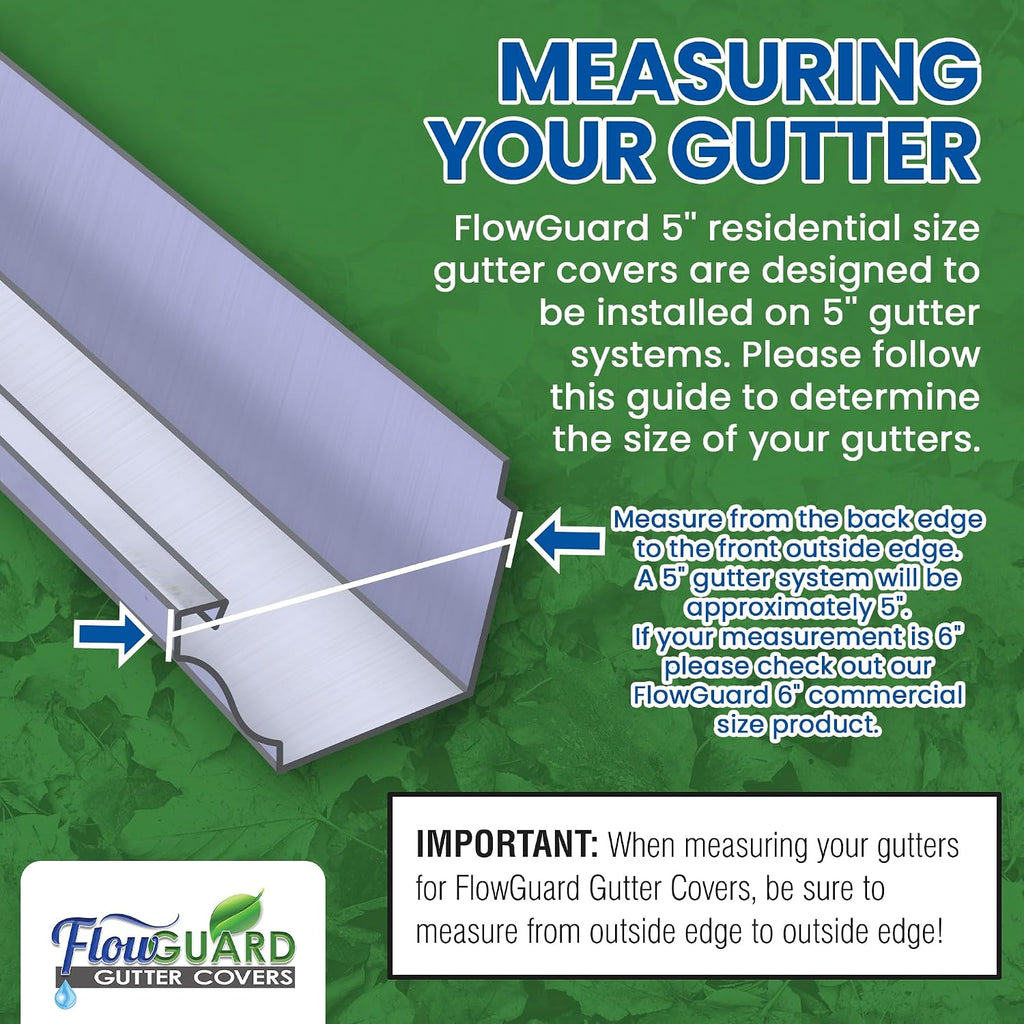 FlowGuard USA Made Professional DIY 5 Inch High Clearance 50-Year Gutter Cover System - White - Aluminum Gutter