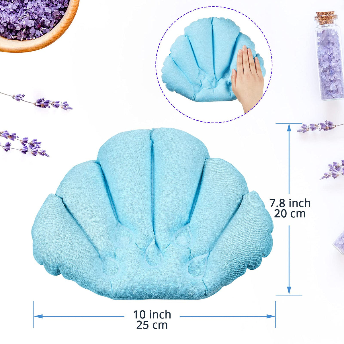 2 Pcs Shell Shape Inflatable Bath Pillow with Suction Cups