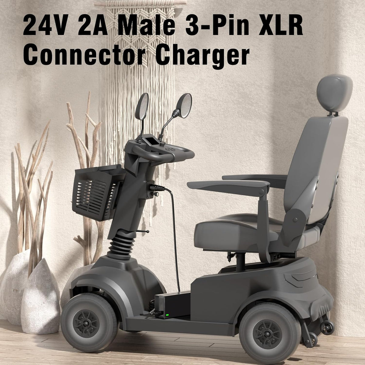 24V 2A Male 3-Pin XLR Charger Compatible with Jazzy Power Chair, Pride Mobility, Shoprider, Drive Medical, Bladez, Go Go Elite Traveller