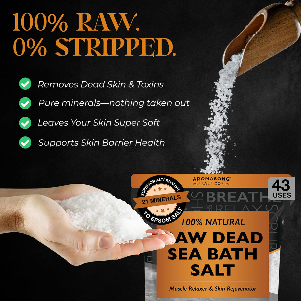 Raw Dead Sea Bath Salt - Minimally Cleaned, Contains More Dead Sea Minerals Including Dead Sea Mud - 100% Pure &