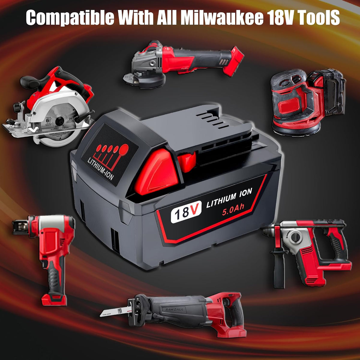 5.0Ah Replacement Battery for Milwaukee 18V Battery Compatible with Milwaukee M18 Battery 48-11-1850 48-11-1852 48-11-1820 48-11-1828 48-11-1830 Cordless Power Tools 2 Pack