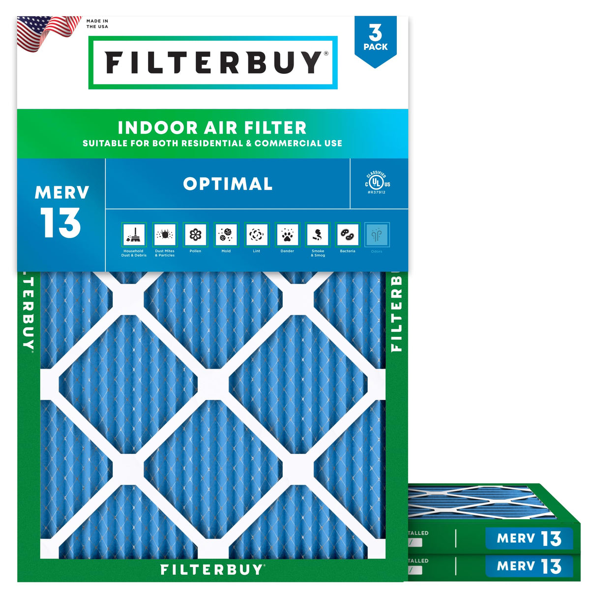 6x12x1 Air Filter MERV 13 Smoke & Allergy Defense (3-Pack)