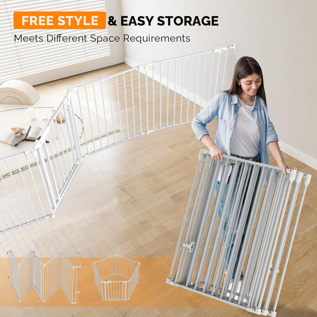 120" Wide 5-Panel Heavy-Duty Metal Fireplace Hearth & Christmas Tree Safety Fence Gate with Configurable Panels for Indoor Hearth, Stove & Holiday Tree Protection