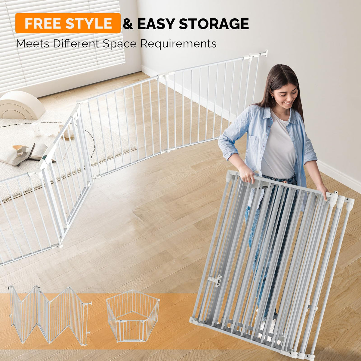 120" Wide 5-Panel Heavy-Duty Metal Fireplace Hearth & Christmas Tree Safety Fence Gate with Configurable Panels for Indoor Hearth, Stove & Holiday Tree Protection