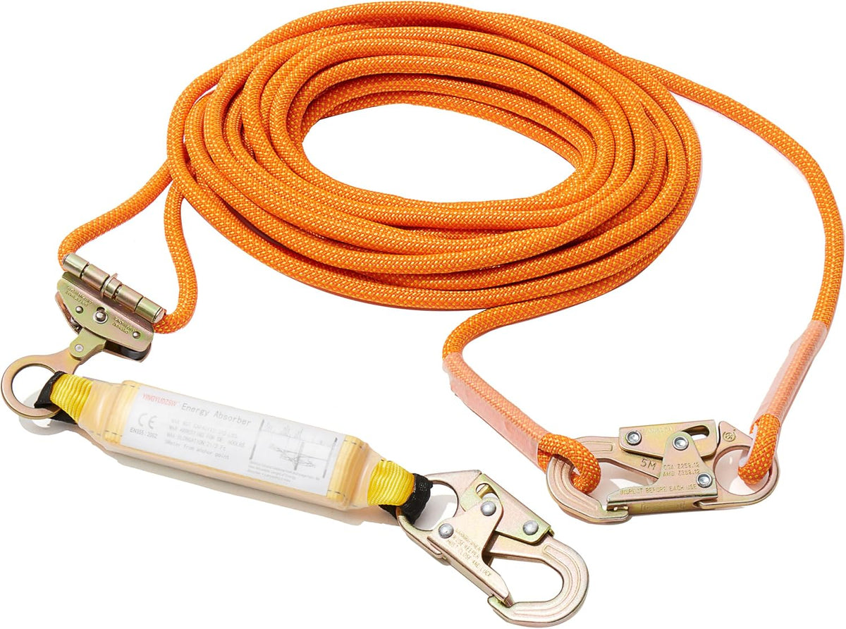 Fall Protection Safety Rope 50FT Roofing Harness Safety Lanyard | Tree Climbing Line Kit with Alloy Steel Grab Snap