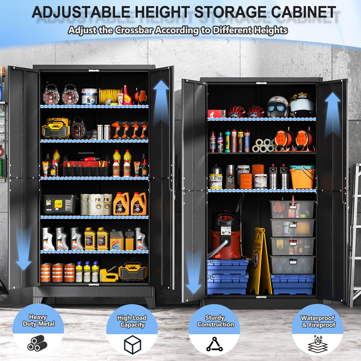 78.74" Metal Garage Storage Cabinet, Lockable Tall Tool Cabinet, Black