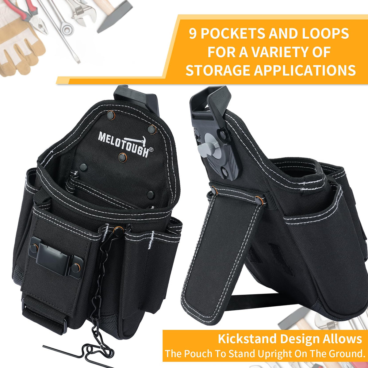 Professional Small Electrician Tool Pouch for Tool Belt Pockets with Belt Clip Attachment 9 Pockets Tradesman Tool