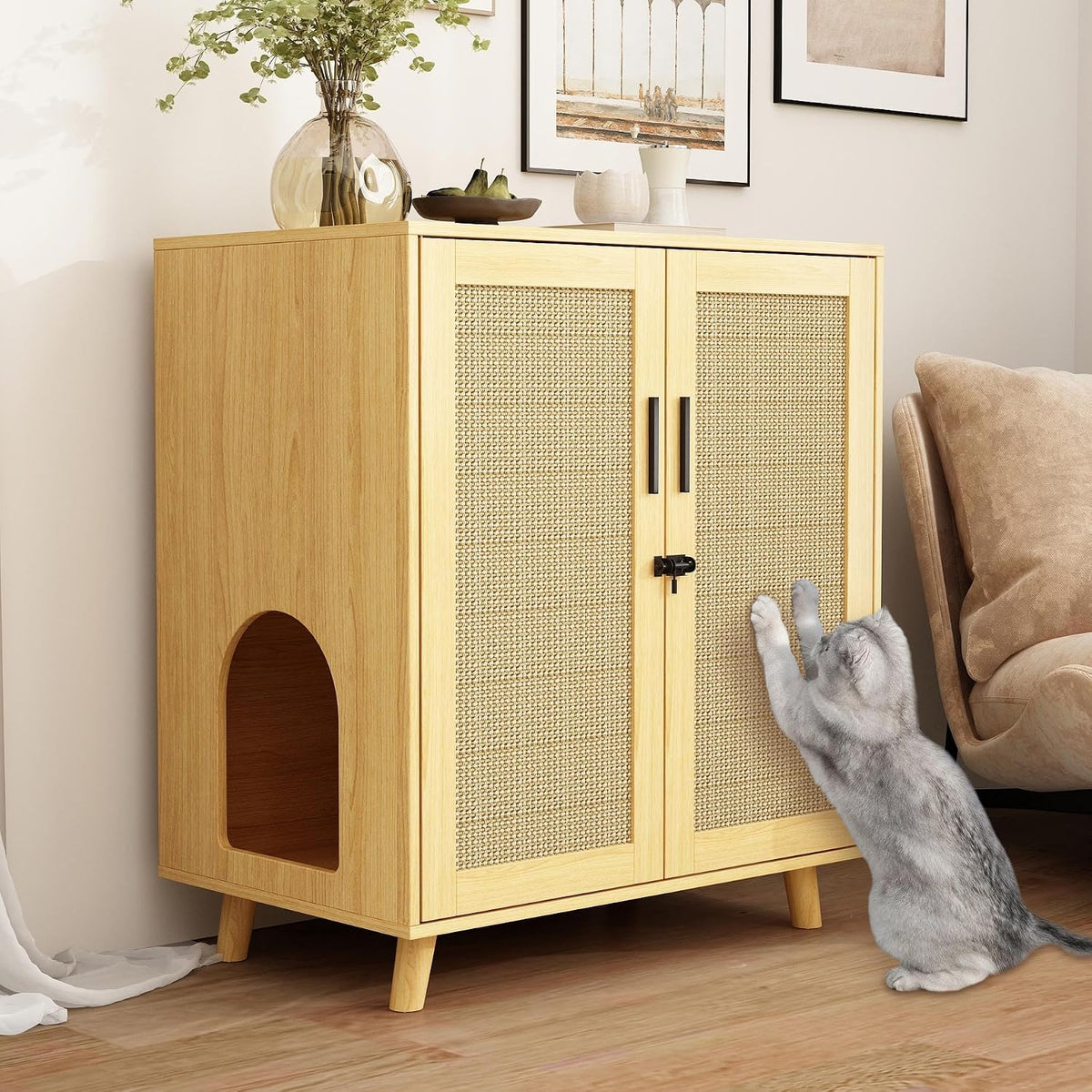 Large Hidden Cat Litter Box Enclosure, Cat Washroom Cabinet