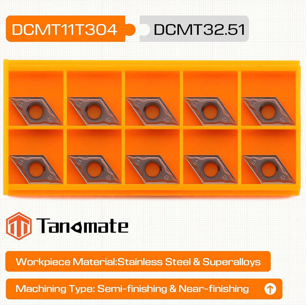 DCMT32.51 DCMT11T304 Indexable Carbide Turning Tools with GE Chip Breaker, PVD Coated for Stainless Steel and Superalloys, 10 pcs