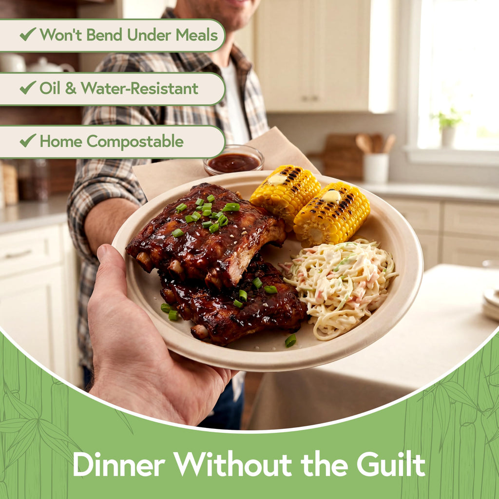 Bamboo Dinner Plates, 500 Pack, 9 Inch Compostable