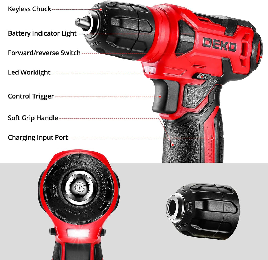 Drill Set: Tool Set with 8V Red Cordless Drill, Home Tool Kit with Drill, Hand Tool Kits for Women 126 Piece