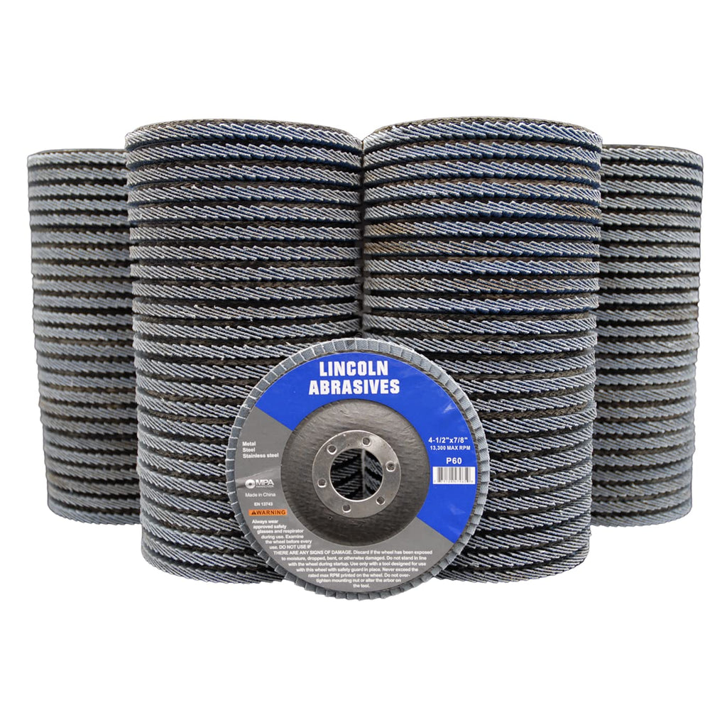 100 Pack Flap Discs 60 Grit 4.5" x 7/8" Sanding Wheels