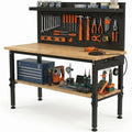 60'' Adjustable Workbench, Shelf & Pegboard, 2000 LBS Load, Rubber Wood Top