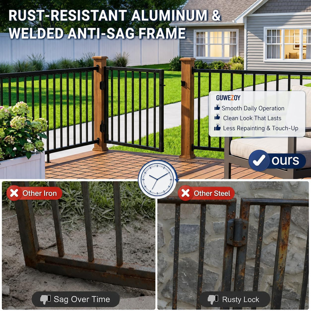3ft Heavy-Duty Weatherproof Aluminum Outdoor Deck & Patio Safety Gate with Rust-Proof Hinges & Latch