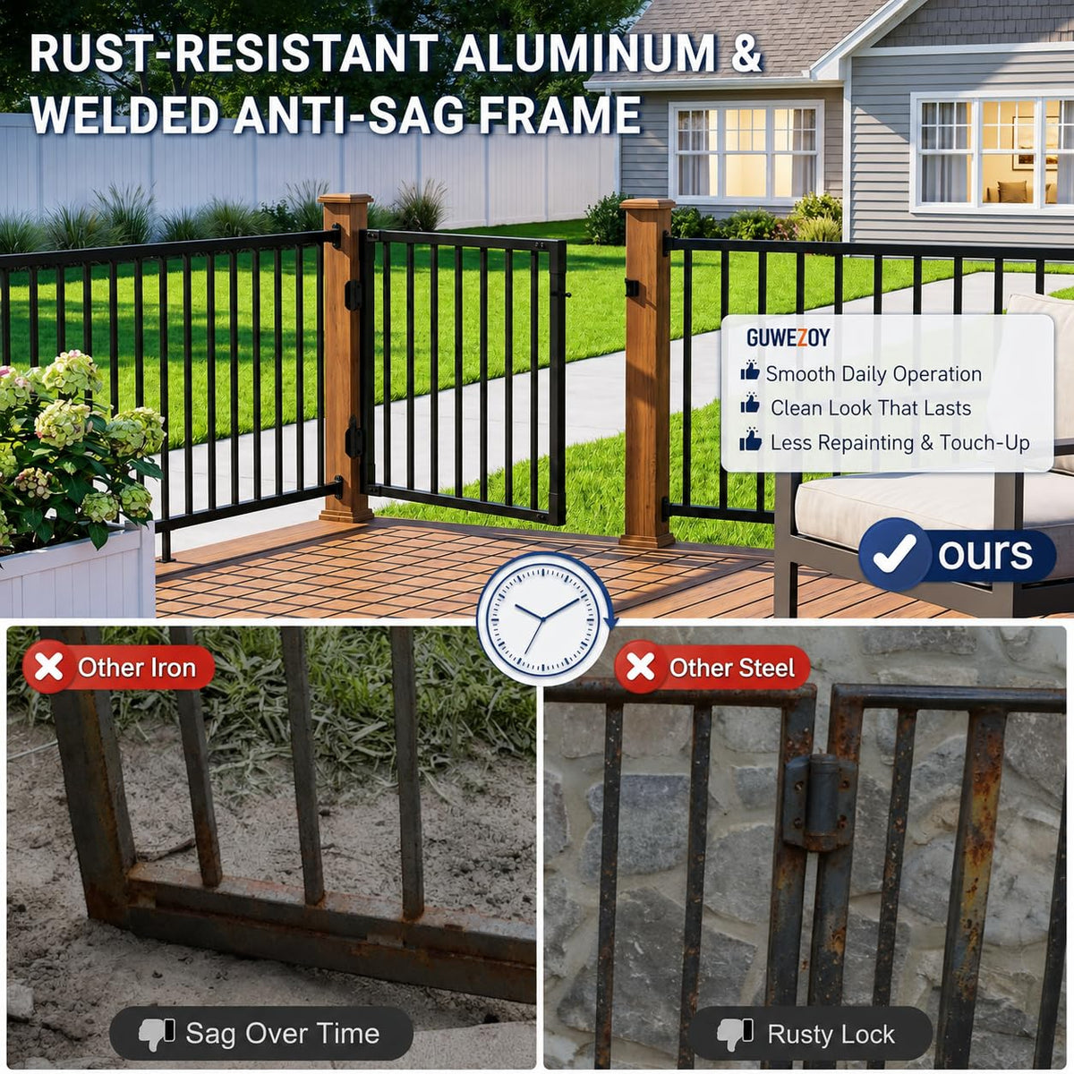 3ft Heavy-Duty Weatherproof Aluminum Outdoor Deck & Patio Safety Gate with Rust-Proof Hinges & Latch