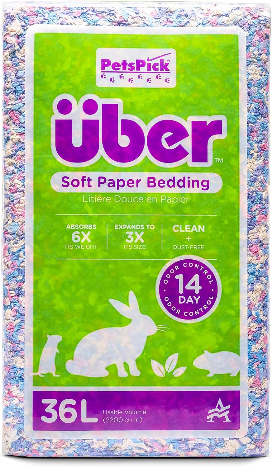 Uber Soft Paper Pet Bedding for Small Animals, Confetti, 36L