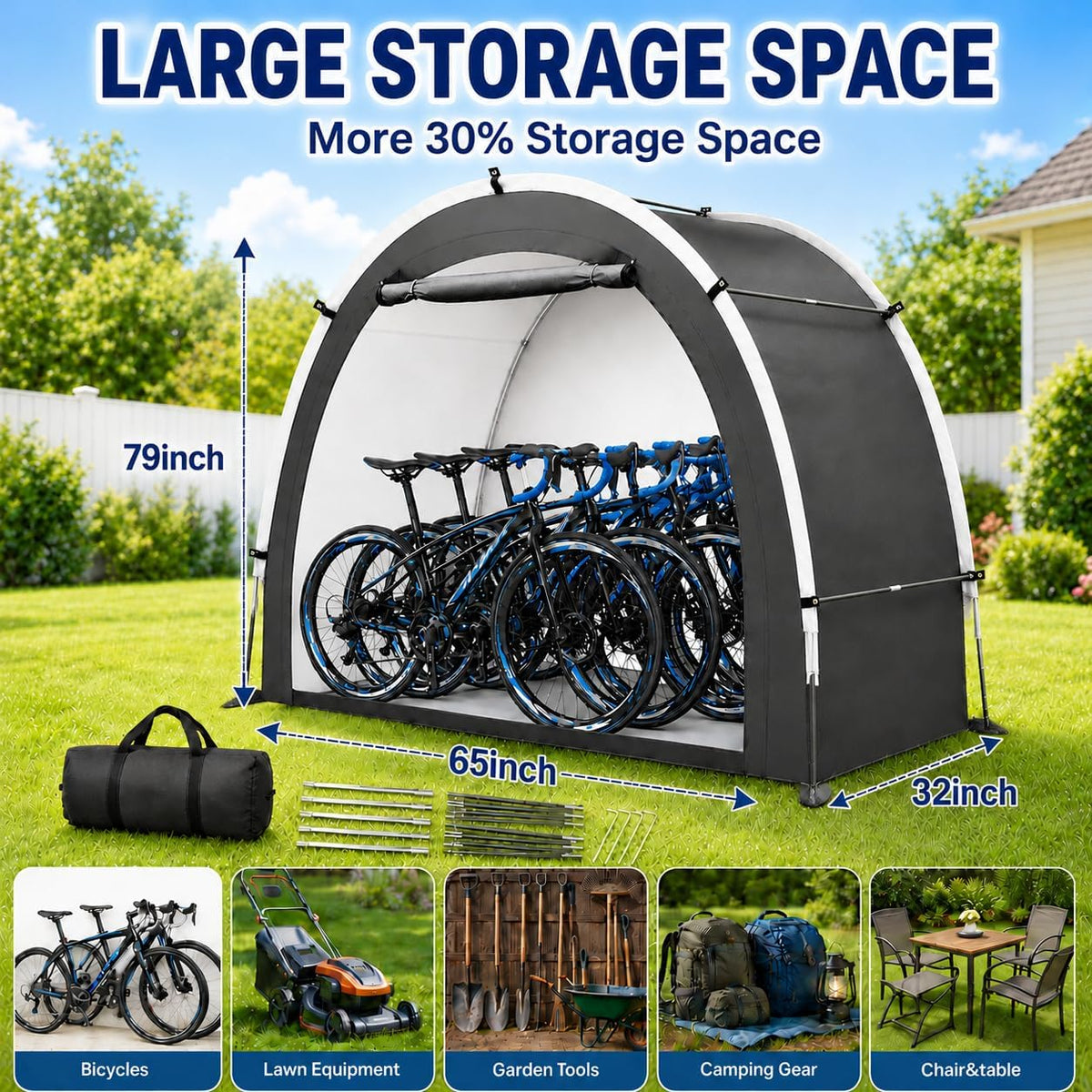 Bike Storage Shed Tent, Outdoor Portable Bicycle Storage Sheds with PU4000 Waterproof 210D Oxford Fabric for 3 Bikes