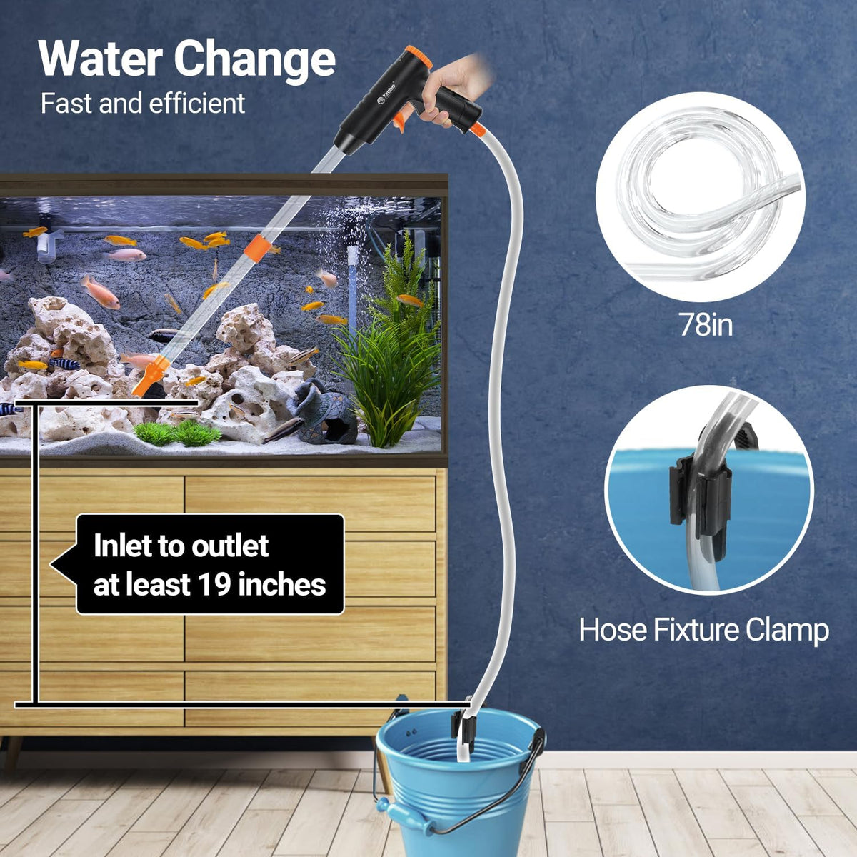 132GPH Manual Aquarium Gravel Cleaner, Fish Tank Siphon Vacuum Cleaner with Adjustable Water Flow for Cleaning Dirt