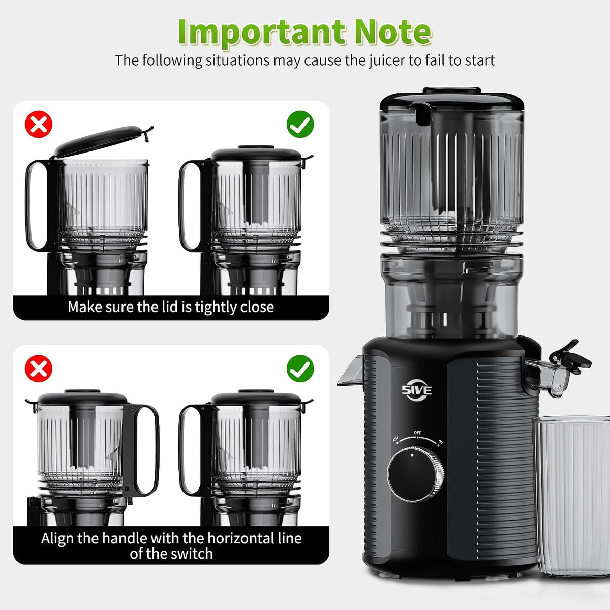 Cold Press Juicer, 5.1 Inch Wide Chute Slow Masticating Extractor | 1.7 L Slow Juice Extractor for Whole Fruits
