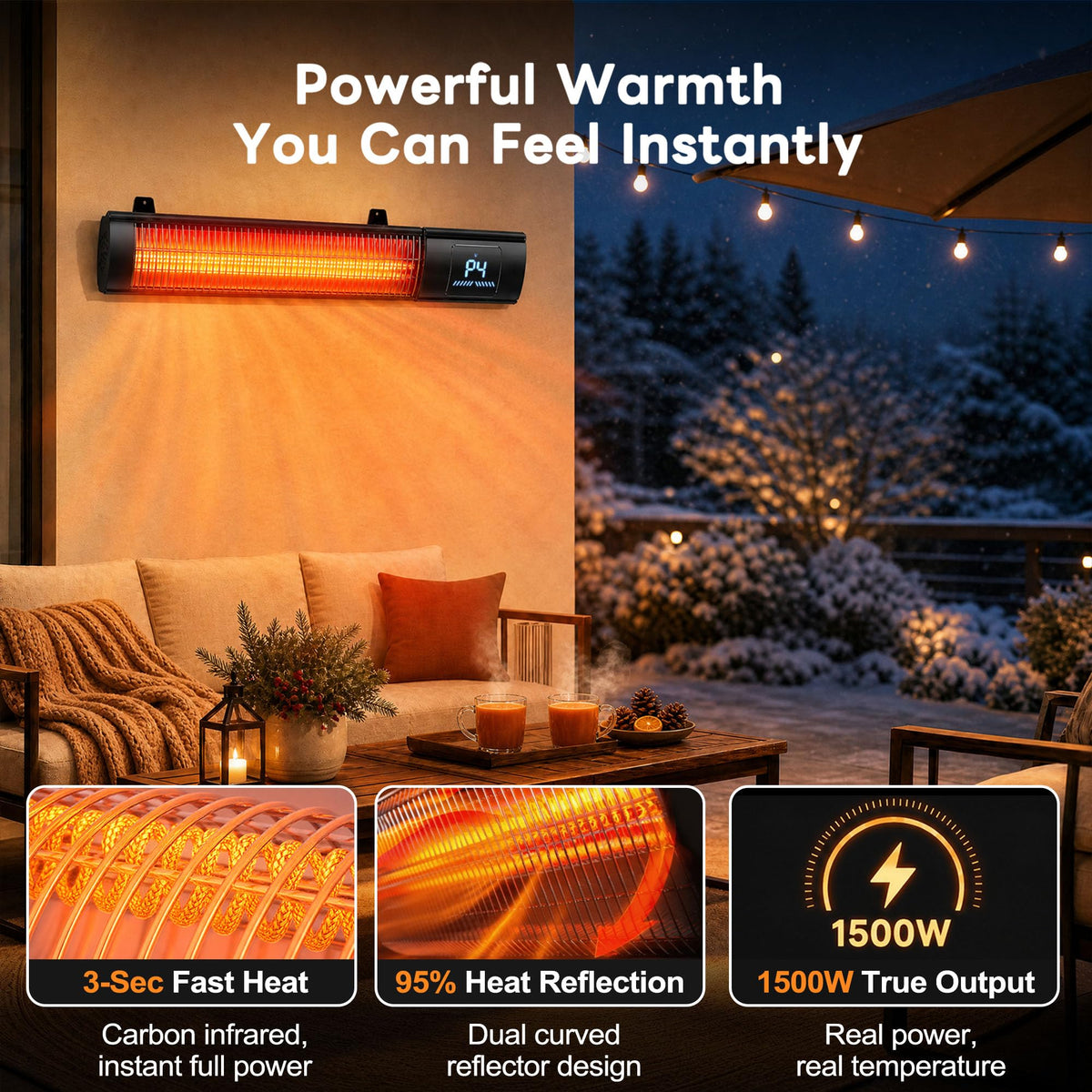 1500W Outdoor Electric Infrared Heater for Garage Patio Porch & Backyard