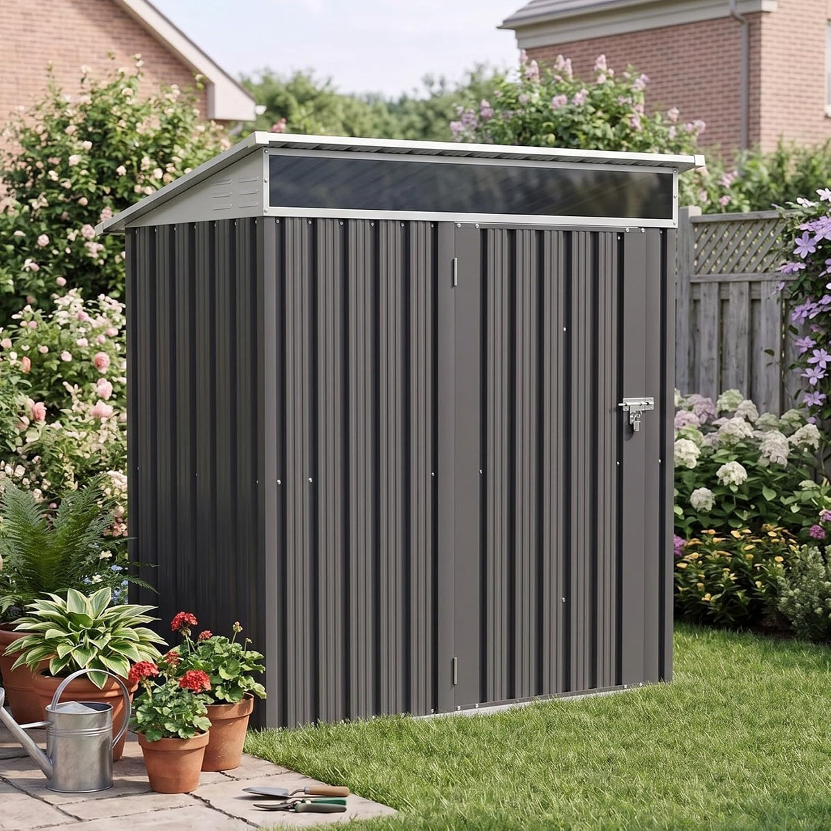 5x3 FT Outdoor Storage Shed with Window & Lockable Door | All-Weather Small Metal Tool Shed for Backyard Patio