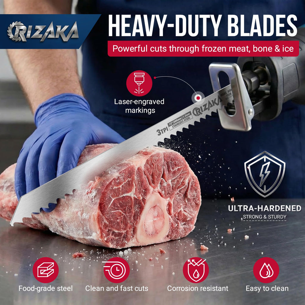 RIZAKA 6 pcs Reciprocating Saw Blades for Frozen Meat, Bone - 3/5/8TPI