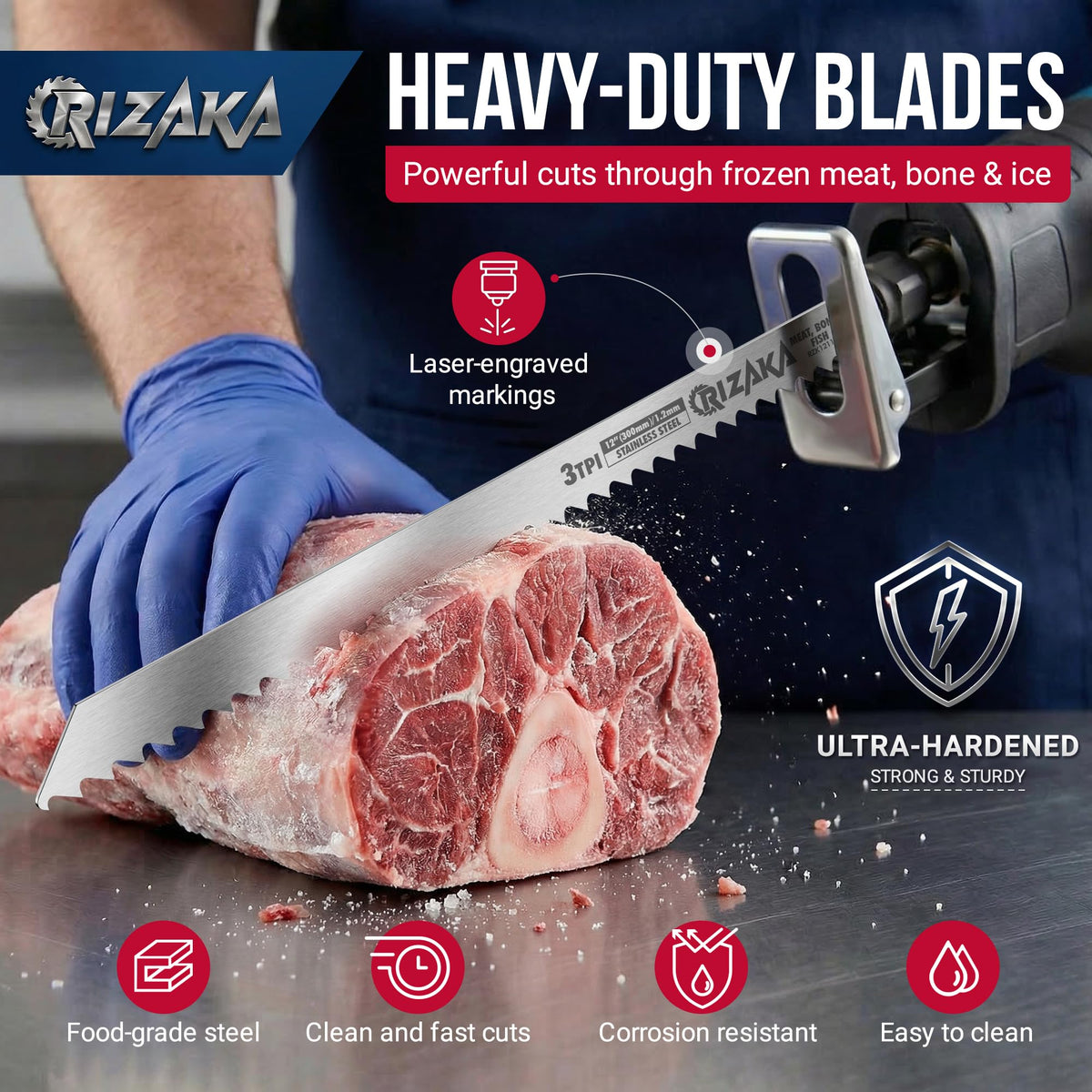 RIZAKA 6 pcs Reciprocating Saw Blades for Frozen Meat, Bone - 3/5/8TPI