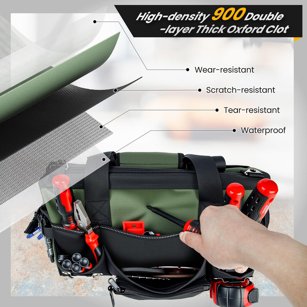 18 Inch Large Heavy Duty Tool Bag, 28-Pocket Empty Tool Organizer