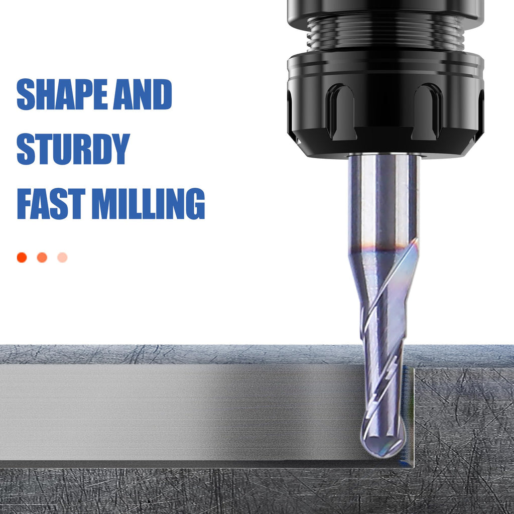 HUHAO 5/64 Inch Ball Nose Carbide End Mill,CNC Cutting Tools for Stainless Steel,Hardened Steels,High Temp Alloys,Medium Alloy Steels, 2 Flute,1/8" Shank