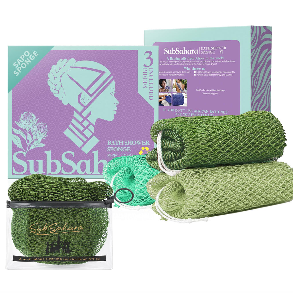 African Net Sponge, Exfoliating Body Scrubber for Back, 3 Pack