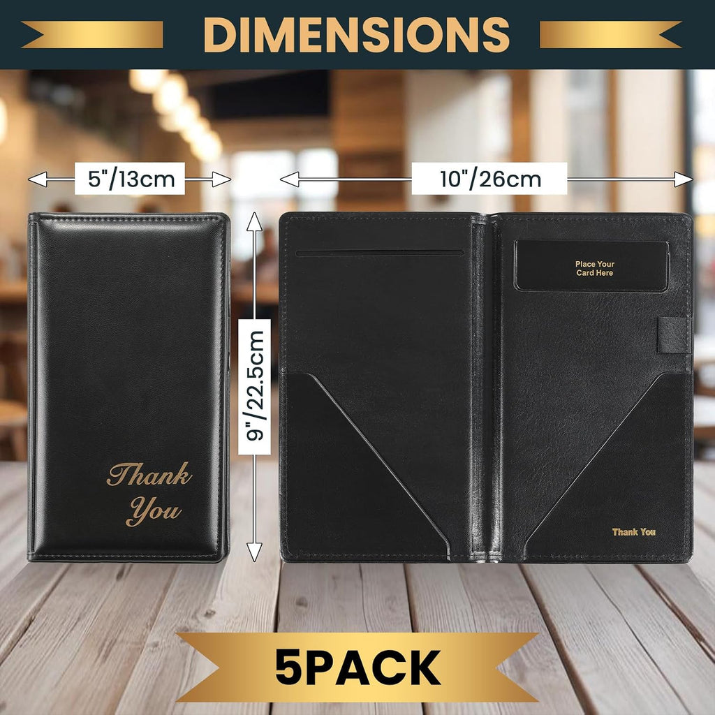 Leather Restaurant Check Presenters, (Black, 5 Pack)