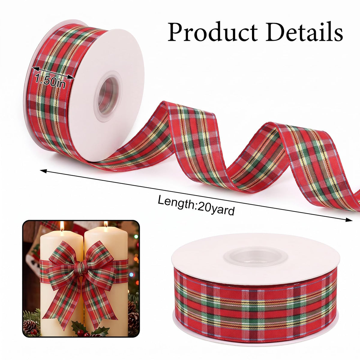 Christmas Red Plaid Wired Ribbon