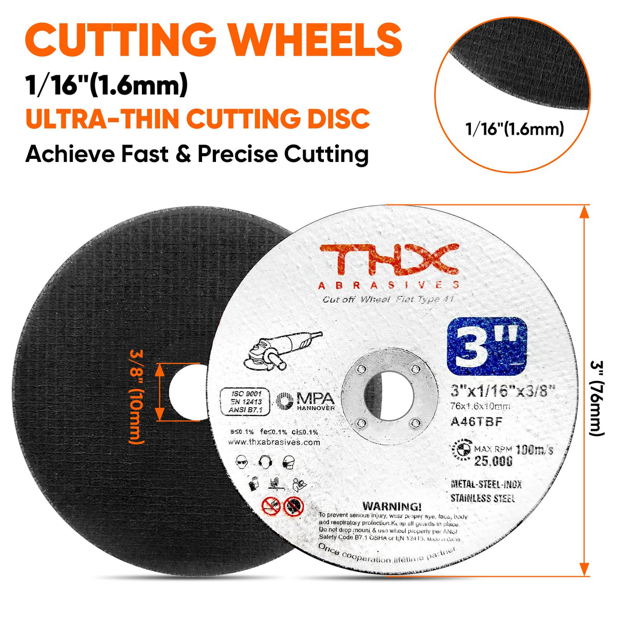 THX 3 Inch Cut Off Wheel,Long-Lasting Thin Cutting Wheel,60 Pack